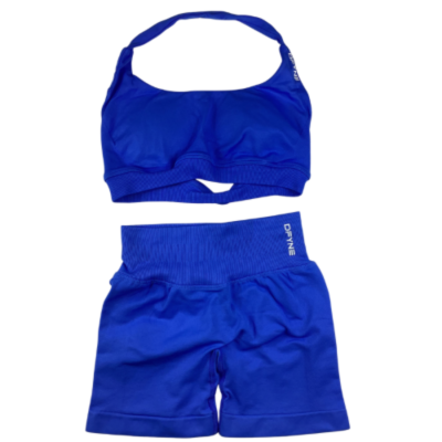 DFYNE Sport Bra & Bike Shorts - Blue Size S