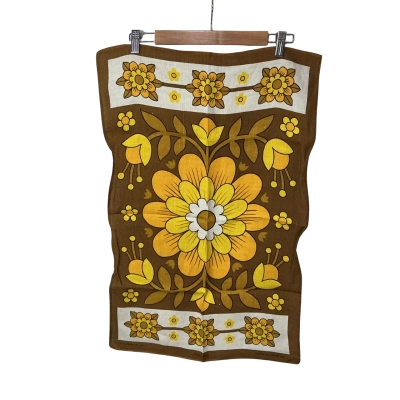 Old Bleach Retro Floral Pattern Pure Linen Tea Towel