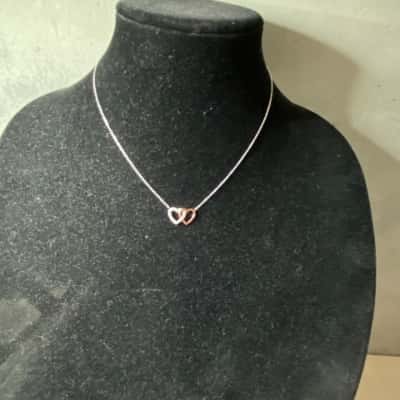 Double Heart Pendant W/Silver Necklace Chain 925