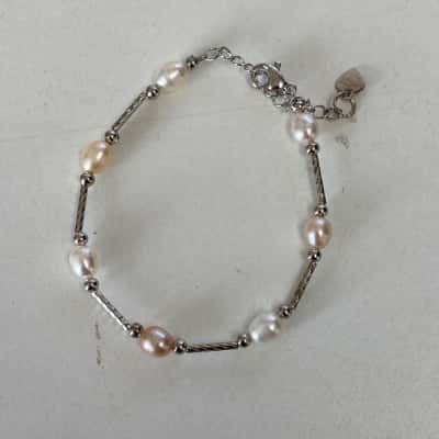 Silver-Tone Freshwater Pearl Chain Bracelet 