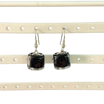  Womens glass Earrings Black  / Silver 