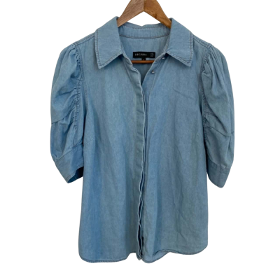 Decjuba Womens  Size 12 Button Up Top Blue 