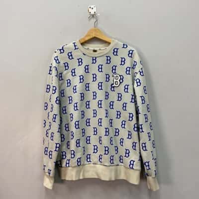  Boston Red Sox Baseball Mens  Size L Jumper Beige / Blue 