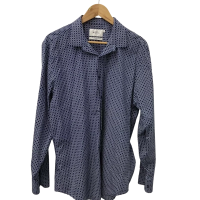 Ben Sherman Mens  Size XXL (46) Long Sleeve Shirt Navy Blue / White 