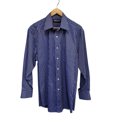 Kirkland Signature Mens  Size L / XL Business Shirt Blue / Striped / White 