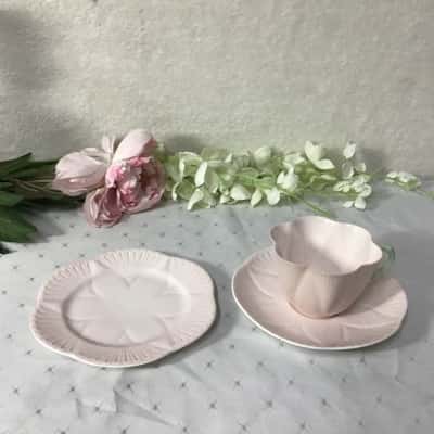 Vintage Shelley Pink Fine Bone China Fluted Edge Cup Saucer & Plate