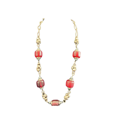 Sterling Silver and glass bead Necklace (African trading beads) Red / Silver (stamped)
