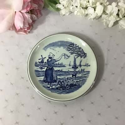 Vintage Delft Boch Belgium Blue & White Dutch Scene Ceramic Plate