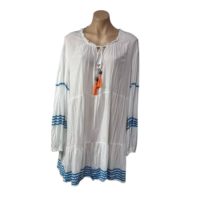 Blue Island Womens Size 2XL White / Blue Trim Long Sleeve Mini Dress 