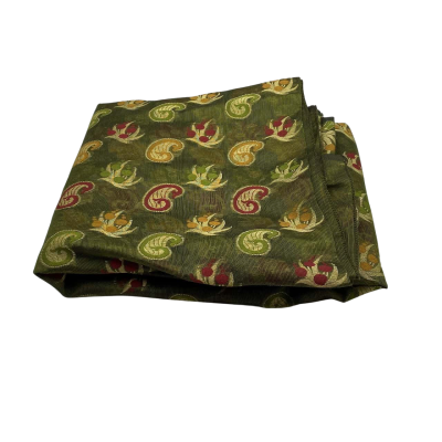 Mixed fabric.  Green with Paisley pattern.  110 (w) x 520 (L) cm approx. 