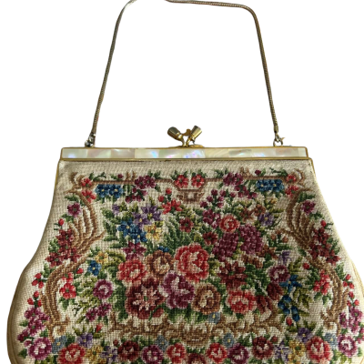 Vintage Petit Point Needlepoint Floral Evening Bag (B22)