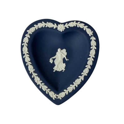 Vintage Wedgwood Jasperware Dark Blue / White Pattern Heart-shaped Trinket Dish