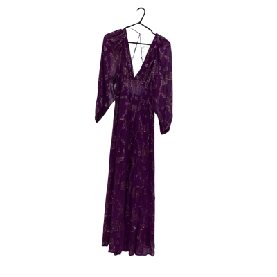 Ba&sh Purple Long Sleeve Backless Dress With Gold Thread Patterns Size 6 / XS 
