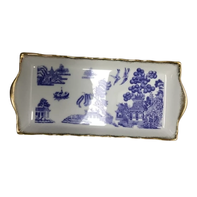 Vintage Westminster Fine China Australia Blue Willow Tray With Gold Gilt Trim