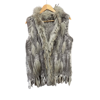  Womens  Size M Fur Vest Grey / White 