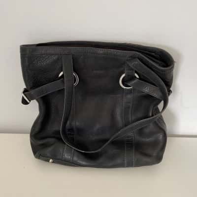 Oroton Black Leather Handbag Shoulder Bag 