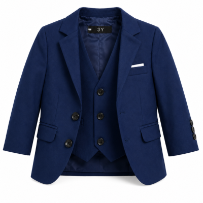 YuanLu Boys Navy Blue Formal Vest & Jacket Set – Size 2–3Y