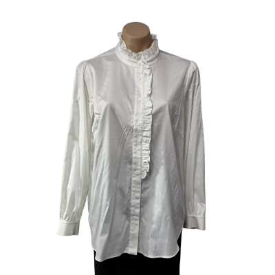 Fella Hamilton Womens Size 12 White Frill Neck Zimmy Long Sleeve Shirt (new)