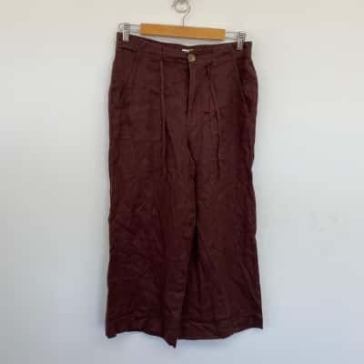 Just Jeans Bitter Choc Linen Relaxed Mid Rise Ankle Length Pants  Size 8 