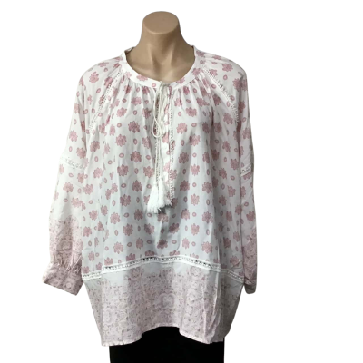 TIRELLI Womens Size M White / Red Pattern Long Sleeve Oversized Top 