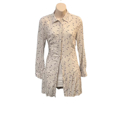 Country Road Womens  Size XS Blouse / Button Up Top / Long Sleeve Shirt Black  / Off White / Pattern 