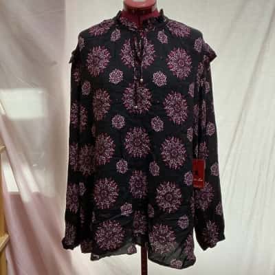 Thomas Cook Womens  Size 20 Blouse Black  / Pattern / Pink  / Purple 