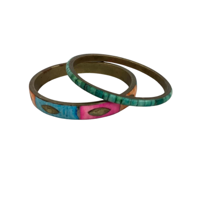 vintage lot of 2x Womens Bangle Multicoloured Metal Lined 