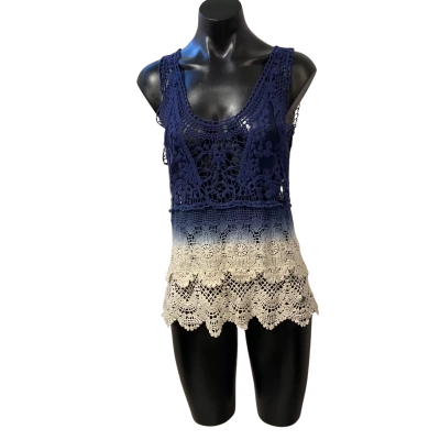 Lee Cooper Womens  Size 8 Short Sleeve Top Navy Blue / White 
