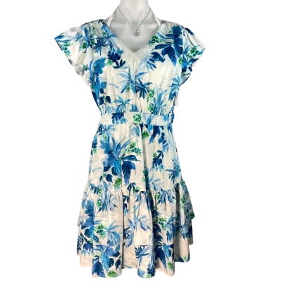 G.D.S. - Blue Floral V-Neck Mini Dress (Size 12)