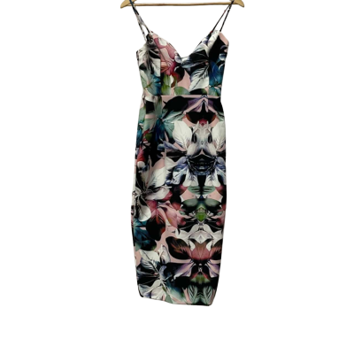 SHILLA THE LABEL Womens  Size 8 Cocktail Dress / Floral Dress / Midi Dress / Party Dress / Shoestring Strap Dress Floral / Multicoloured 