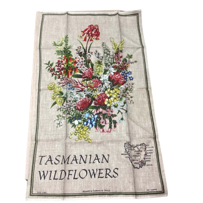 Vintage Tea Towel Tasmania wildflowers NWOT