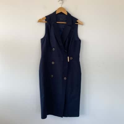 Karen Millen Navy Blue Sleeveless Button Detail Midi Dress  Size 14 