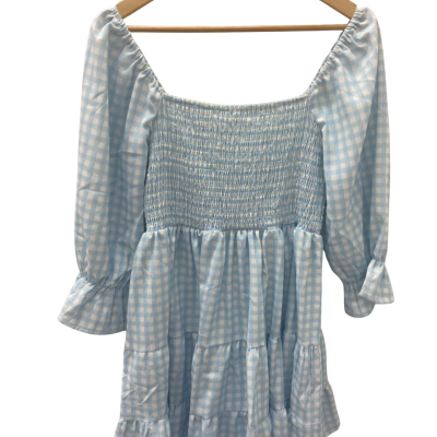 Minx & Moss Womens  Size 10 Babydoll Dress Blue / Checked / White 