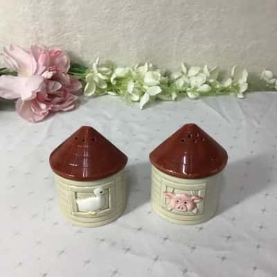 Vintage Gempo Giftware Japan Farmhouse Duck & Pig Ceramic Salt & Pepper Shakers