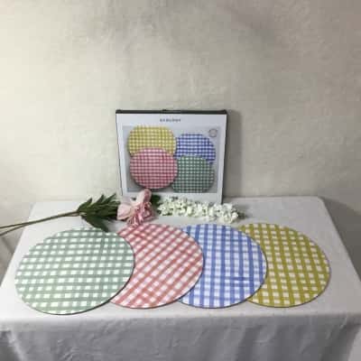 Ecology Ripe Set of 4 "Gingham" Round Placemats (new)