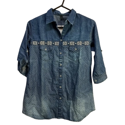Kirti Fashion World Womens  Size L Button Up Shirt Blue / Polka Dot / White 