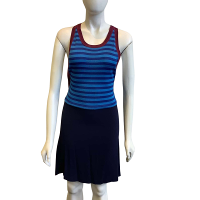 Sandro Paris Women's Brand Size 2 Sleeveless Midi Dress Navy Blue & Blue Striped 