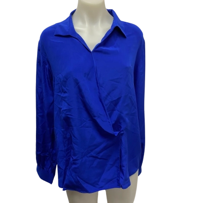 Trenery Womens  Size 14 Cross-over Blouse Blue Silk