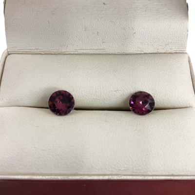 Womens Earrings Purple Rhinestones/ Sterling Silver Studs 
