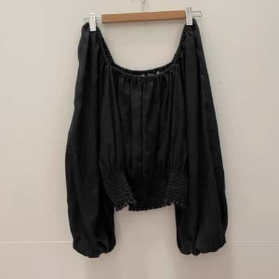 Country Road Womens Size 14 Long Sleeve Top Black  