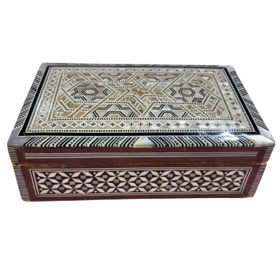 Inlaid Mother of Pearl Rectangular Jewelry Trinket Box