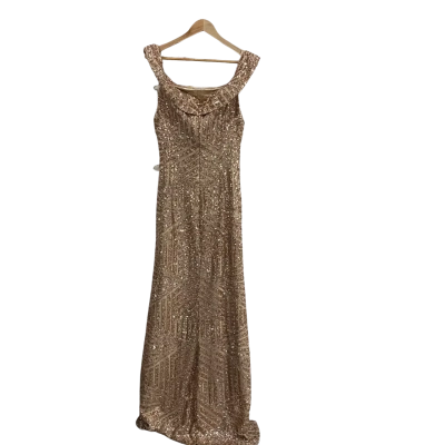 Bariano Womens  Size 16 Geometric Sequin Formal Gown Rose Gold 