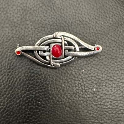 Celtic Womens Brooch Red / Silver Tone