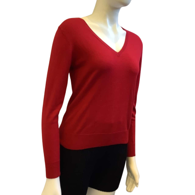 Cue Womens  Size M-L Wool V Neck Jumper Red
