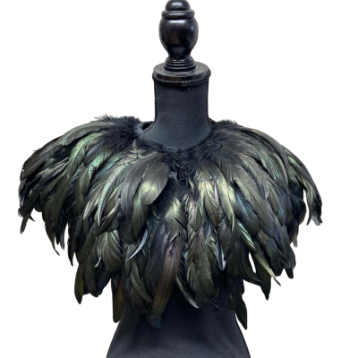 Dotti feather shawl black with green/teal lustre 