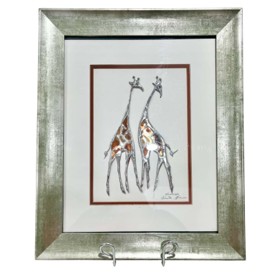 Original African Silver Craft  Giraffe Framed Behind Glass