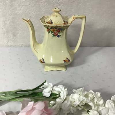 Vintage Myott Staffordshire Yellow / Multicoloured Floral Pattern Coffee Pot