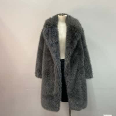 H&M Womens  Size XS Long Faux Fur Winter Coat Grey 