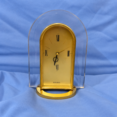 Seiko QEJ110G Gold Tone Acrylic Mantel Clock Working