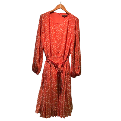 David Lawrence Womens  Size 16 Long Sleeve Dress Orange / Polka Dot / White 